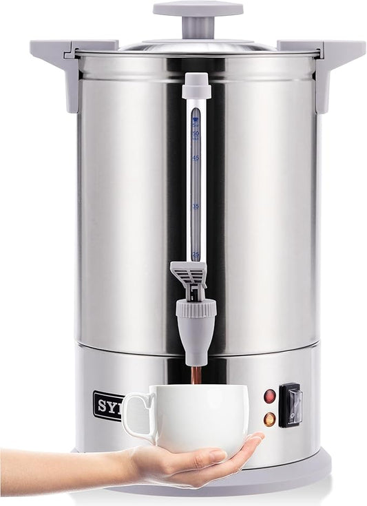 SYBO SR-CP-100B Commercial Grade Stainless Steel Percolate Coffee Maker Hot Water Urn for Catering, 100-Cup 16 L, Grey