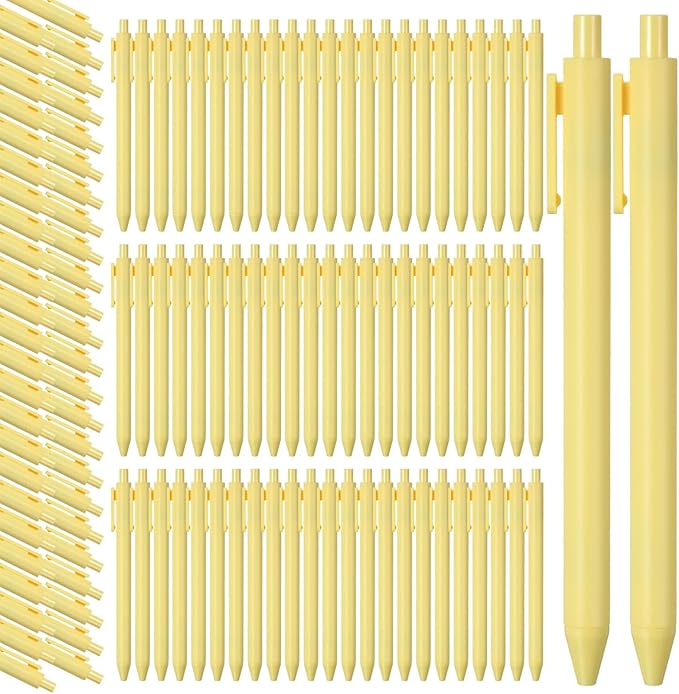 Teling 100 Pcs Ballpoint Pens Retractable Comfortable Cute Stylish Writing Pens in Medium Point 1.0 mm for Office Supplies(Yellow)