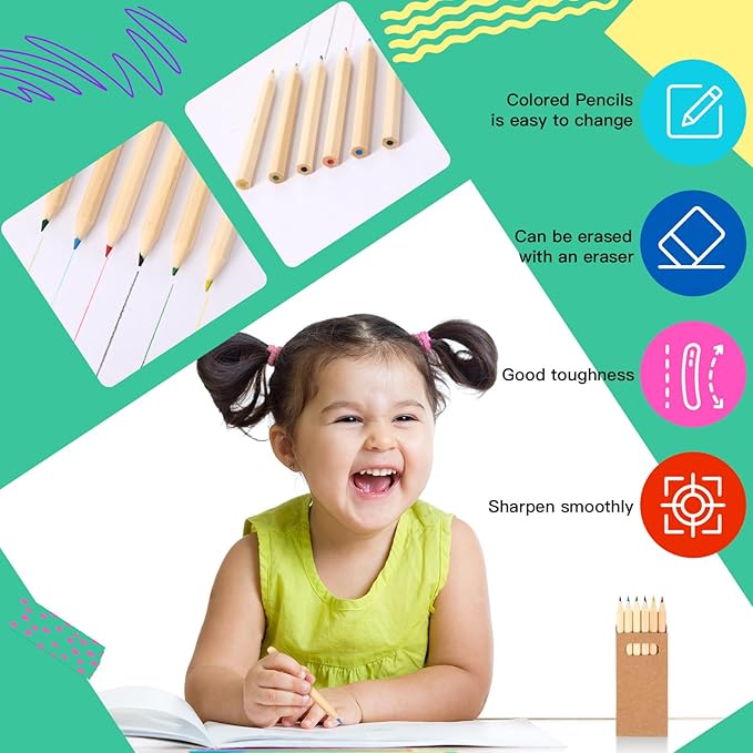 Faccito 15 Packs Mini Drawing Colored Pencils for Kids 3.5 Inch Portable Short Fat 6 Different color Pre Sharpened Pencils in Bulk for Children Painting Classroom School Supplies