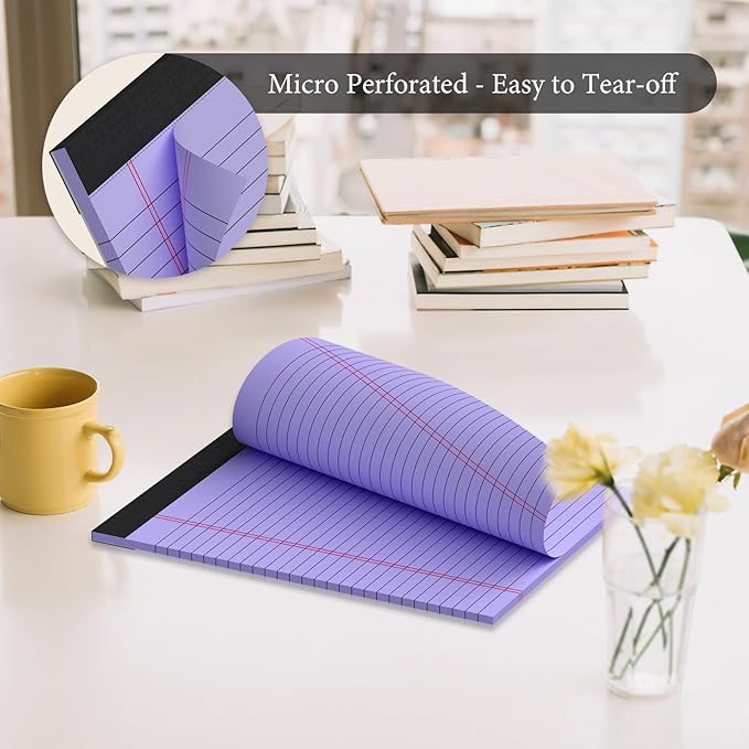 6 Pack Legal Pads 8.5 x 11 Colored Note Pads 8.5 x 11 Pink Notepad Perforated Writing Pads 8.5 x 11 Lined Paper Pads of Paper Wide Ruled 30 Sheets Notebook To Do List for School, Office, Home