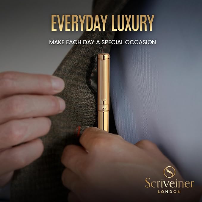 Scriveiner Gold Ballpoint Pen - Stunning Luxury Pen, Real Gold Plating, Schmidt Black Refill, Best Ball Pen Gift Set for Men & Women, Professional Executive Office, Nice Fancy Designer Pens