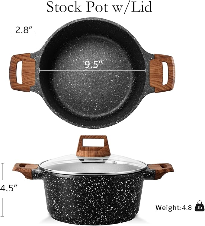 ESLITE LIFE Nonstick Stock Pot with Lid, 5 Quart Granite Casserole Large Soup Pot Pasta Cooking Pot, Induction Compatible, PTFE & PFOA Free, Black