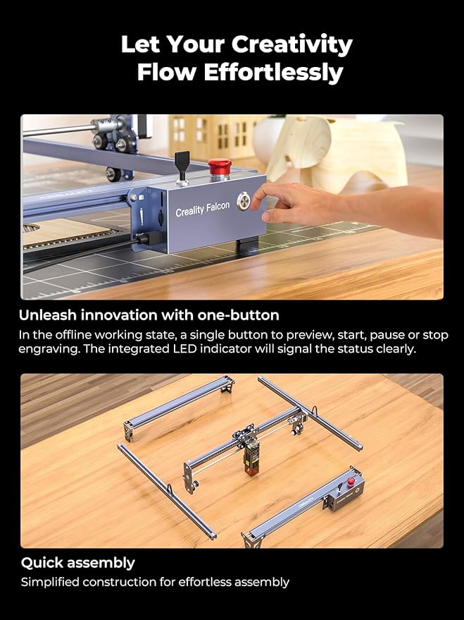 Creality 10W Laser Engraver, Falcon Pro with 3-in-1 Laser for Wood Engraving, 72W Efficient Laser Engraving Machine Fit, for Wood, Metal, Paper, Acrylic, Leather, Glass Tumbler Ring, 17" x 16"