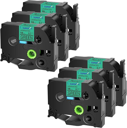 6PK Compatible for Brother P-Touch Label Maker Tape TZe-741 TZ-741 TZe741 TZ741 Black on Green 18mm 3/4 inch 0.7'' x 26.2ft Laminated TZe TZ Label Tape for PT-H500 PT-910BT PT-530 PT-550