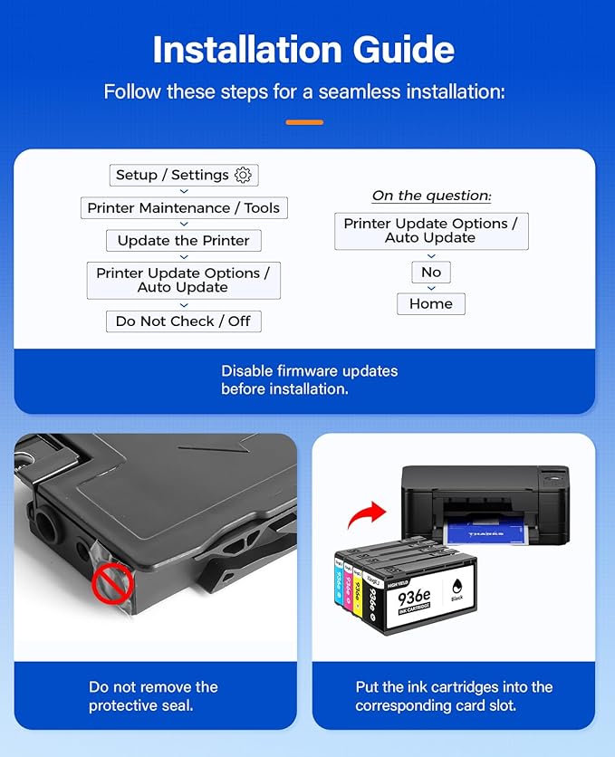936e 936XL High Yield Ink Cartridges with Chip 4-Pack Set Replacement for HP 936 936e Ink Works with HP OfficeJet Pro 9125e 9135e 9110b 9128e 9130b 9122e 9120e 9730e Printers Black Cyan Magenta Yellow