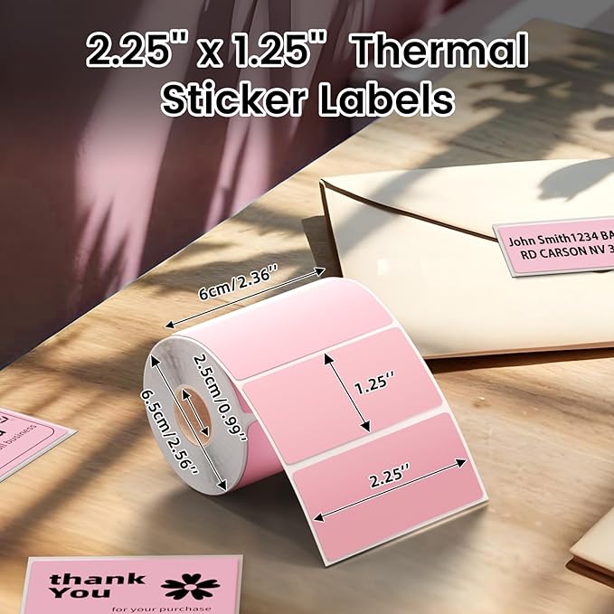 2.25x1.25 Inch Thermal Labels Pink, Holographic Sliver Barcode Thermal Labels for Thermal Printer and Small Business, Multi-Purpose Rectangle Stickers, 500 Sheets/Roll