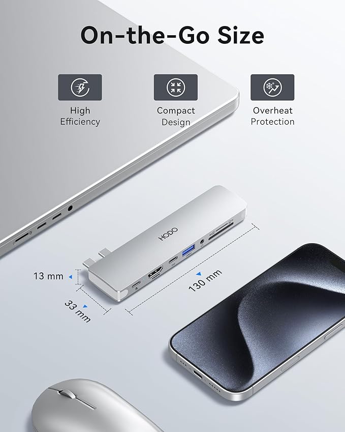 Apple MacBook Pro/Air USB-C Adapter Hub - Multiport 8-in-2 with HDMI, Thunderbolt 3, USB 3.0, 2.0, SD/TF Card Reader, Silver