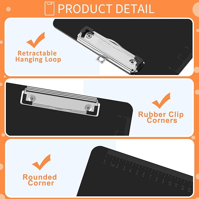 Black Clipboards, PANDRI 6 Pack Plastic Black Clipboards with Low Profile Clip 12.5 x 9 Standard Letter Size Clipboard for classrooms Office