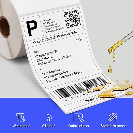 HP 4” x 6” Direct Thermal Shipping Labels, 4 Rolls 250 Sheets per Roll, Multipurpose Thermal Labels for Personal or Business Use, Compatible with HP and Other Thermal Label Printers, White