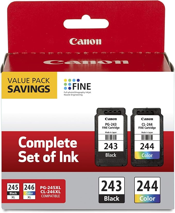 Canon Ink and Photo Paper Bundle - PG-243/ CL-244 Ink Multi pack for TR4520, MX492, MG2520, MG2922, TS302 and TS202 Printers + Canon 7981A004 Photo Paper Plus Matte 8-1/2 x 11 50 Sheets