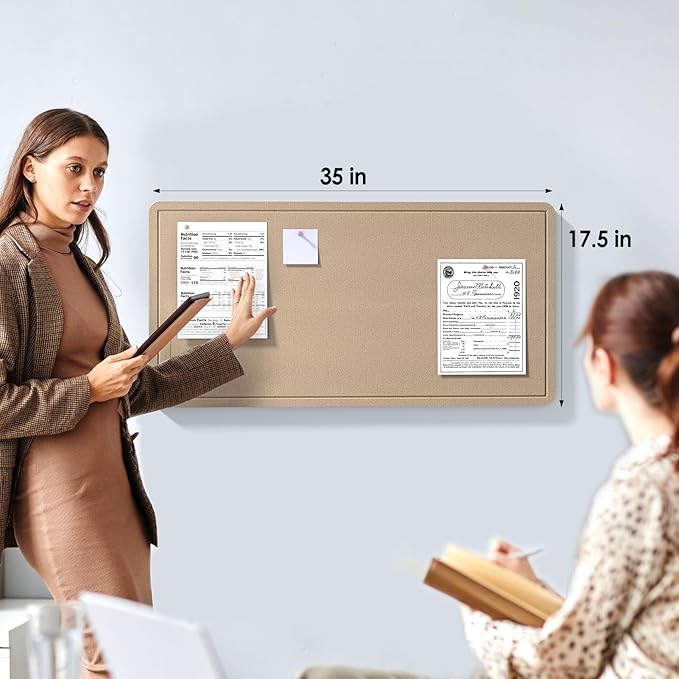 MaxGear Bulletin Board 35" x 17.5", Foldable Small Felt Board Vision Board Supplies, Cork Board for Office, Home, School, Pin Boards for Walls Decorative Picture Framed Display Board Beige Brown