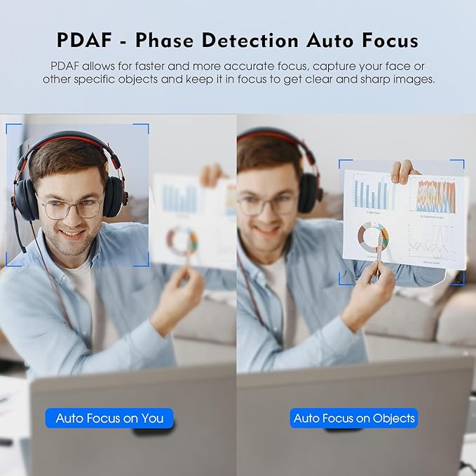 TOALLIN 4K Webcam for PC, 1/2.5" Sensor & 12MP, 1080P & 60FPS, PDAF Auto-Focus, Built-in Microphone and Sliding Privacy Cover, USB Web Camera for Gaming, Conferencing, Streaming and Video Calls