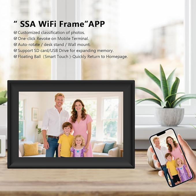 SSAWiFiFRAME Digital Picture Frame 10.1 inch Photo Frame with 50 Photos /200MB Video Sharing via Free APP 32 GB HD IPS Touchscreen, Gift for Grandparents, Parents (Birthday Christmas)