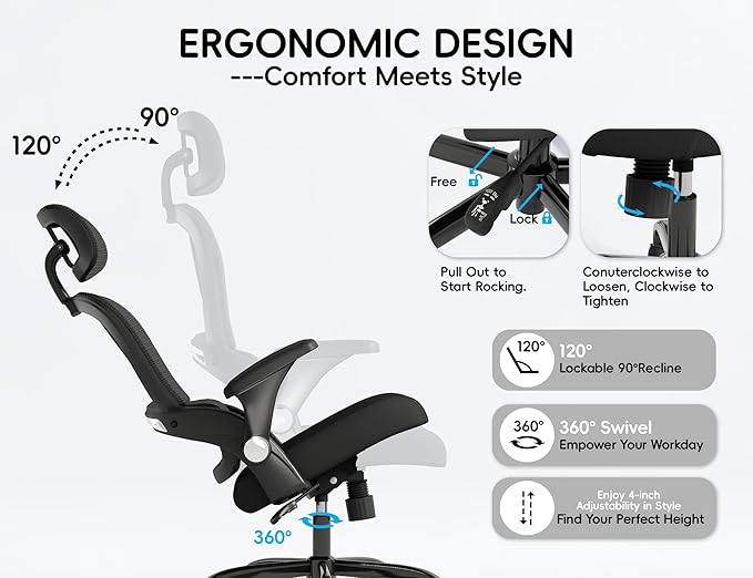 TRALT Office Chair - Ergonomic Office Chair with Back Support, Computer Chair - Home Office Desk Chairs, 330lbs Wide Seat Big and Tall Office Chairs with Headrest, Comfy Desk Chairs (Black)