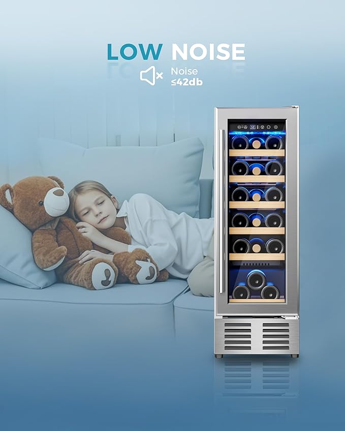 EUHOMY 12 Inch Wine Cooler Refrigerator, Wine Fridge 18 Bottles, Built-in or Freestanding with Double-Layer Tempered Glass Door, Mini Fridge with Quiet and Temperature Memory Function