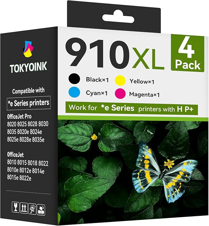 910XL Replacement for HP 910XL Ink Cartridges for HP Printers HP910 HP910XL 910 Ink Work for Office Jet Pro 8010 8010e 8015e 8020 8020e 8022e 8025 8025e 8028e 8030 8035e Black and Color - 4 Pack