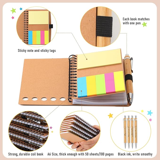 Tenceur Back to School Inspirational Gifts Bulk Employee Appreciation Spiral Notebook with Journals Sticky Note Pen Motivational Thank You Gifts for Teacher Students Team Coworkers Staff(30 Sets)