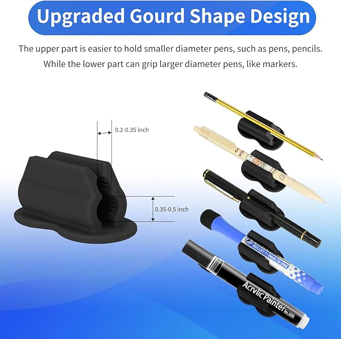 Adhesive Pen Pencil Holder for Desk Wall, 12PCS Marker Holder for Whiteboard Silicone Pen Holder for Clipboard Office Essentials Teacher Supplies (12PCS Black)