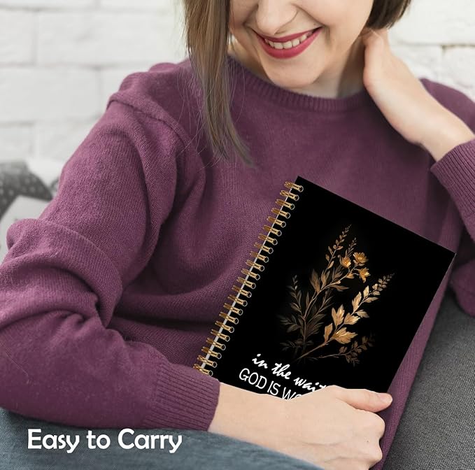 Vintage Botanical Christian Notebook, Bible Verse Journal, Christian Journal for Women Men, Religious in the Waiting God Is Working Hardcover Spiral Notebook, 5.5x8.3 Inch