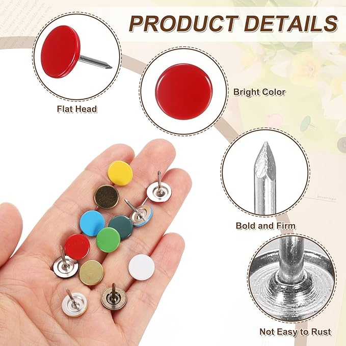 uxcell 100Pcs Upholstery Tacks, 11mmx15mm Flat Head Thumb Tack Decorative Furniture Nails Push Pins for Furniture Sofa Headboards, Red