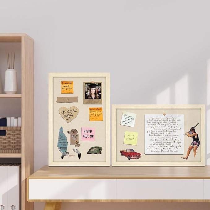 Egofine Cork Board Bulletin Board with Linen, 16x11 Wood Frame Pin Board Wall Decor, 2 Pack Cork Boards for Walls, Hanging Horizontal or Vertically for Office Home Decor School Kitchen, Natural Wood
