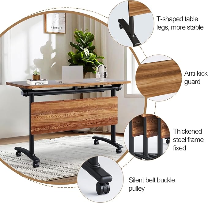Conference Room Table with Flip-Top Design for Dynamic Meetings, Business Table Computer Desk with Heavy-Duty Frame,Foldable Seminar Meeting Tables for Home Office (4, C, 70.8IN)