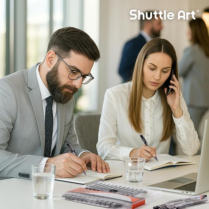 Shuttle Art Black Gel Pens, Ink Glide Series 15 Pack Retractable 0.5mm Fine Point Rollerball Gel Ink Pens Quick Drying Waterproof Smooth Writing with Comfortable Grip for Office School and home