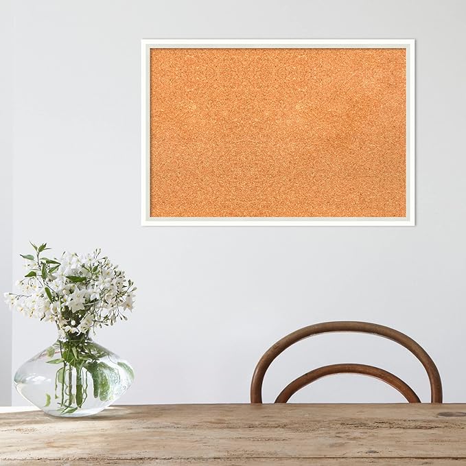 Amanti Art Natural Cork Board for Wall, 17x25 Vision Board with White Frame, Medium Corkboard Office Decor for Home Organization, Modern Corkboard Pinboard to Display Items for Home Organization in