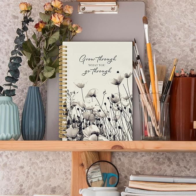 Inspirational Floral Spiral Notebook, Motivational Floral Journaling Notebooks for Note Taking, Rustic Wildflower Hardcover Journals for Women 160 Pages 5.5x8.3 Inch, Mental Health Gifts for Women