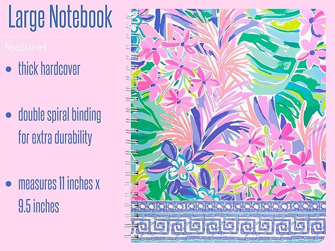 Lilly Pulitzer Large Hardcover Spiral Notebook, 11" x 9.5" with 160 College Ruled Pages, It Was All A Dream