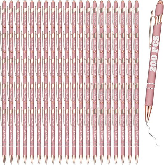 Personalized Pens Bulk 200 with Name Custom Engraving Ballpoint Pens with Stylus Tip Customized Smooth Writing Pens Personalized Gifts for Anniversary Birthday or Graduation(Gold Rose,Black Ink)
