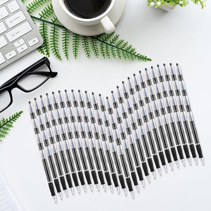 Aozora Retractable Pens Ballpoint Super Smooth Writing Pens Bulk 100 pack Medium Point 1.0mm No Bleed Click Pens with Soft Grip Black Ink