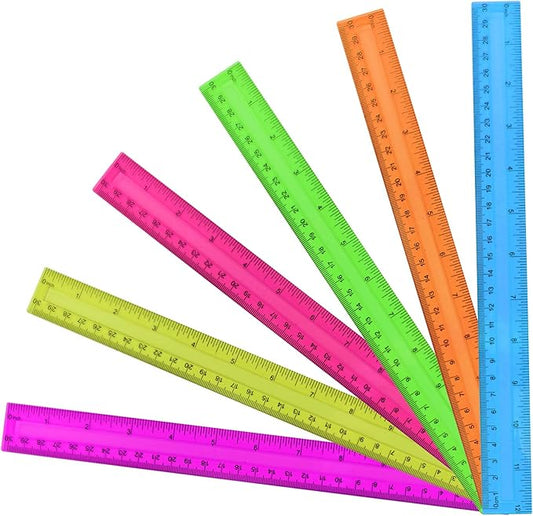12PCS Clear Ruler, 12 Inch Plastic Rulers for School, Home, or Office, Clear Plastic Rulers, Assorted Colors.