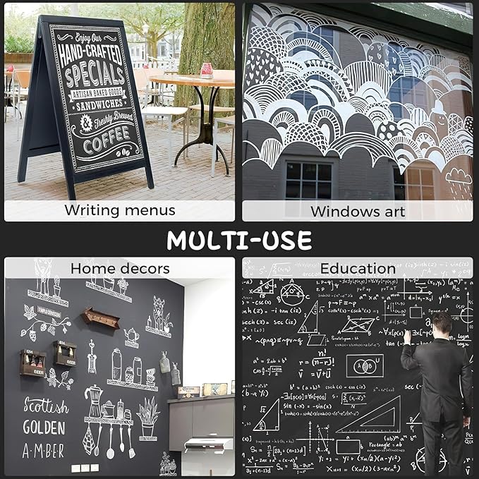 SFAIH White Liquid Chalk Marker Pen - 8 Wet Erase Chalkboard Markers for Blackboard, Signs, Windows, Glass, 4.5-6mm Reversible Tip & 0.7-1mm Fine Tip