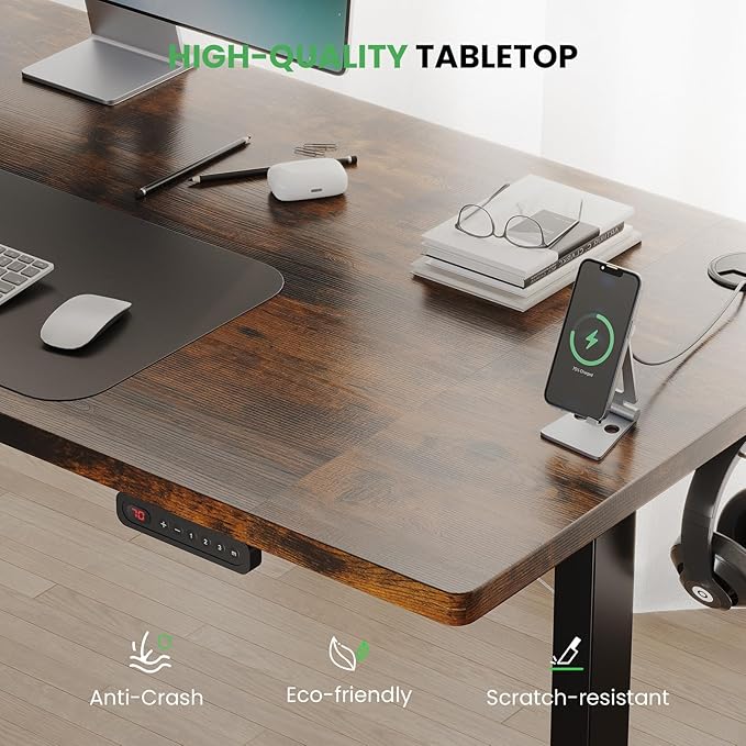 SIAGO Electric Standing Desk Adjustable - 63 x 24 Inch Sit Stand up Desk with Cable Management - 3 Memory Preset Adjustable Height Table