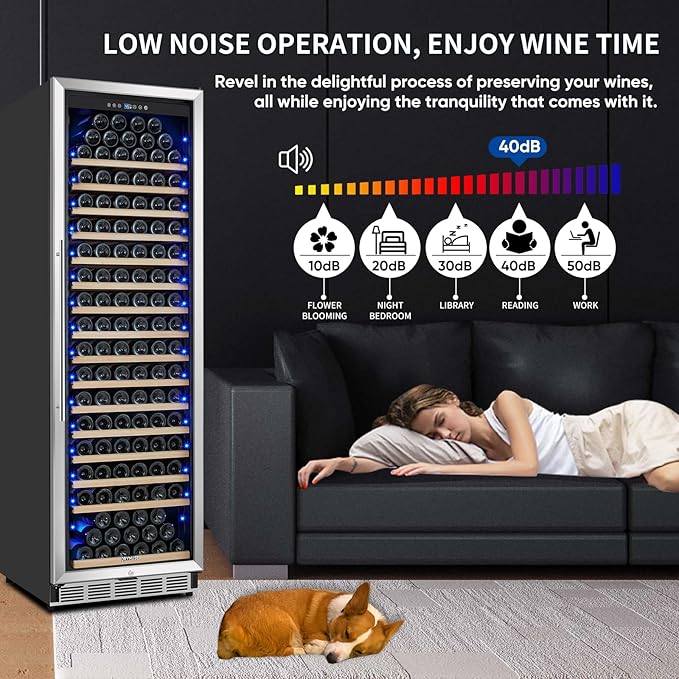 Large 200 Bottle Wine Fridge - 24 Inch Wine Cooler Refrigerator, Freestanding and Built-in Design, Upgraded Compressor Cooling, Intelligent Temperature Memory