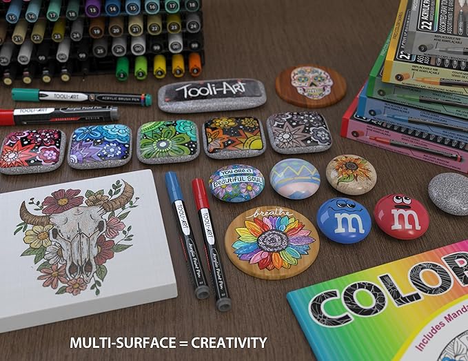 Acrylic Paint Pens 22 Blue & Purple Tones Assorted Pro Color Series Markers Set 0.7mm Extra Fine Tip for Rock Painting, Glass, Mugs, Wood, Metal, Canvas, Projects, Non Toxic, Waterbased, Quick Drying