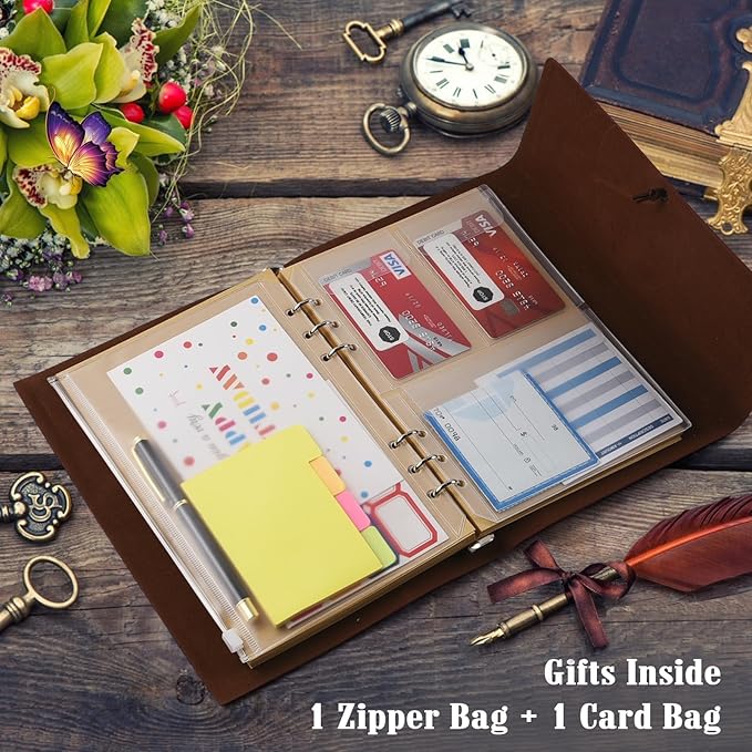 Leather Journal Notebook, Travel Journal with 2 Pockets, Vintage Refillable Journal for Writing, Diary Journal for Women, Men, Girls and Boys, 100GSM Blank Paper, 160 Pages (Green A5 9.2" x 6.5")