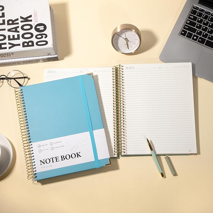 FLYING EAGLE Blue Spiral Notebook College Ruled 8.5 X 11 with Tab Stickers Large Hardcover Notebooks for School Supplies A4 Note Book Journal Notebooks for Work Note Taking Office, 200 Pages