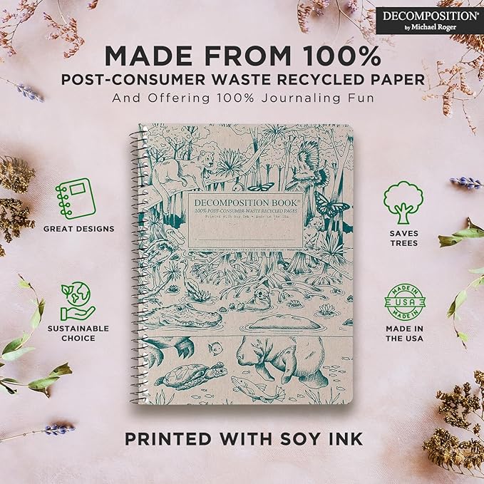 Decomposition 24-Pack Everglades College Ruled Spiral Notebooks – 9.75" x 7.5" Journal, 160 Lined Pages Each – 100% Recycled Paper – Bulk Notebooks for Schools, Offices & Institutions – Made in USA