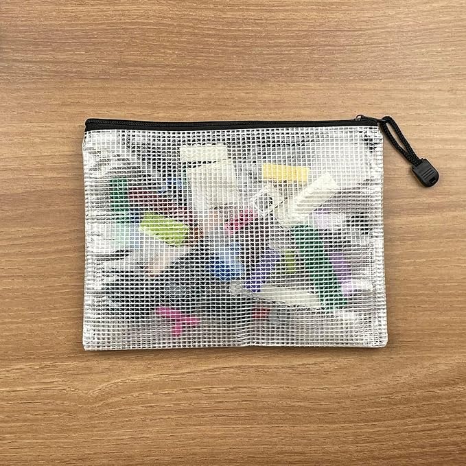 Oaimyy-24 Pcs Plastic Mesh Zipper Pouch Document Folders Bag Zip File Folders for School Office Supplies, Travel,Puzzles Games Organizing Storage-Black (Inches, 12"x 16")