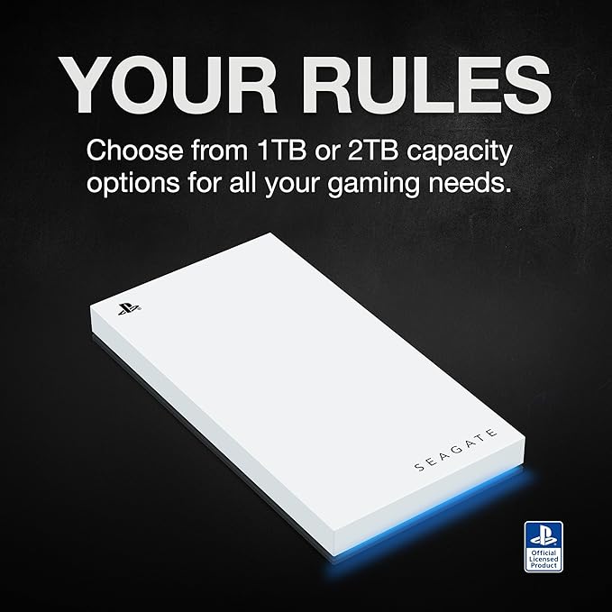 Seagate Game Drive for PS5 External SSD 2TB Solid State Drive - USB 3.2 Officially Licensed White with Blue LED Lighting (STMH2000100)