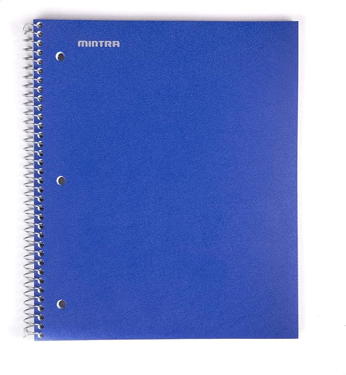 Mintra Office Durable Spiral Notebooks, 1 Subject, (Blue, Wide Ruled 12pk), 100 Sheets, Poly Pocket, Moisture Resistant Cover, School, Office, Business, Professional