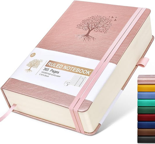 Lined Journal Notebook -365 Pages A5 Thick Journals for Writing Ruled Notebook, Pink Hardcover Leather Journals for Women Men, Daily Journal Notebook for Work, Note Taking (5.75'' X 8.38'' Rose Gold)