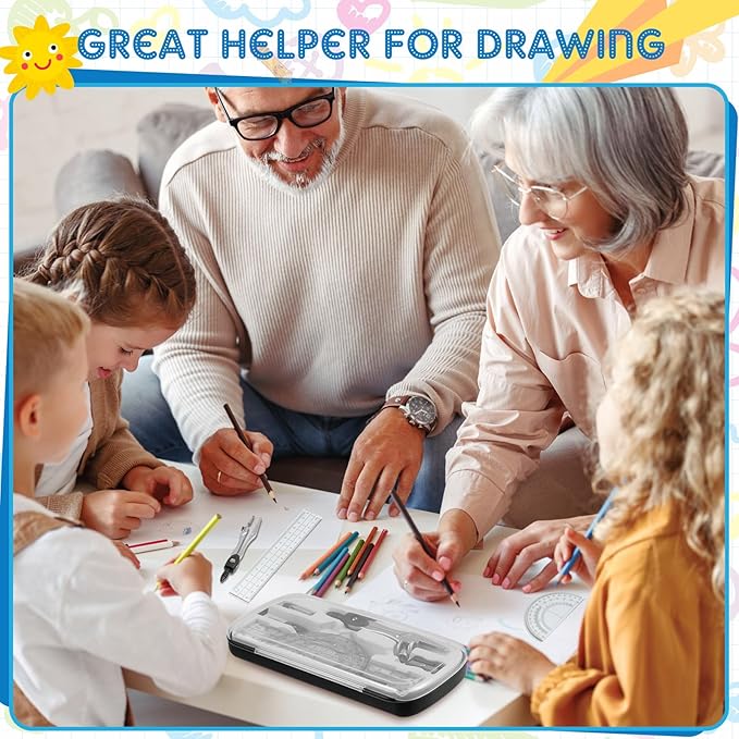 Teling 12 Sets Math Geometry Kit for Students 10 Pcs Compass Geometry Tools Set Includes Rulers Protractor Compass Eraser Pencil Sharpener Lead Refills Pencil (Black)