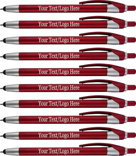Personalized with Your Custom Logo or Text Pens-Pack of 300- for Marketing, Parties, and Events, 2 in 1 Capacitive Stylus & Ballpoint Pen Compatible with Touchscreen Devices, Black Ink, Red Pens