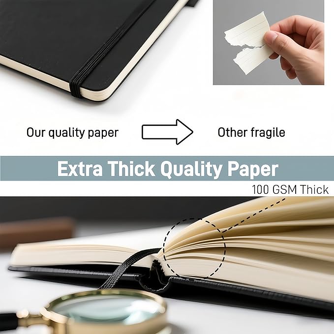 KaiRuiYing Lined Journal Notebook with Pen Holder, 160 Pages, 5.5'' × 8.6'' Medium Size A5-100 GSM Thick Paper, for Writing, Work, Office, Leather Hardcover