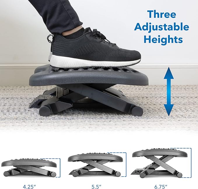 Mount-It! Ergonomic Under Desk Footrest | Massaging Foot Rest Support | Tilting Footrest with 3-Level Height Adjustment | Under Chair Office Footrest
