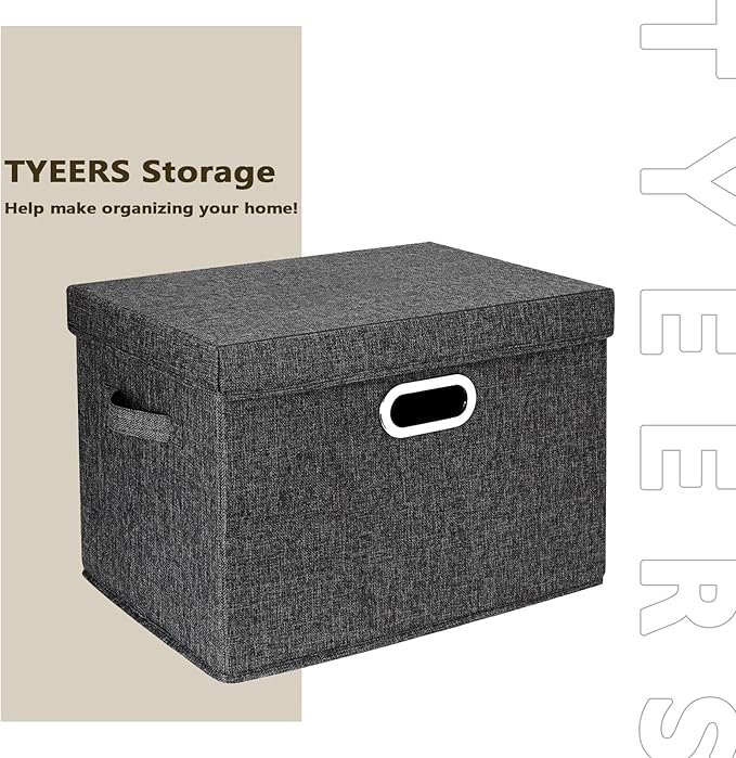 TYEERS Large Storage Bins with Lids, Collapsible, Washable, Fabric Storage Boxes for Organizing, 17.3x11.8x11.4 inches, 2 Pack, Black
