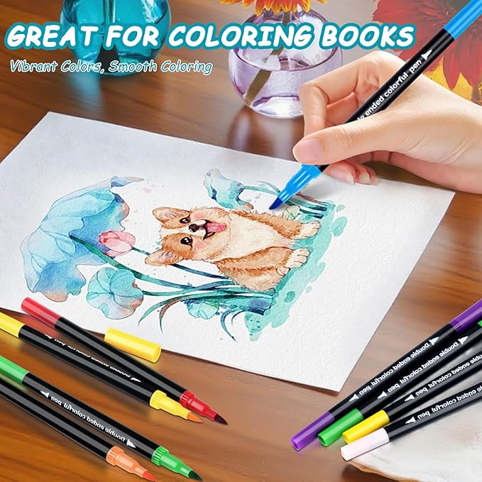 120 Colors Dual Markers Brush Pens, Art Markers Colored Pens for Adult Coloring Books, Brush and Fine Point Dual Tip Artist Colored Marker Set for Drawing Adult Coloring Hand Lettering